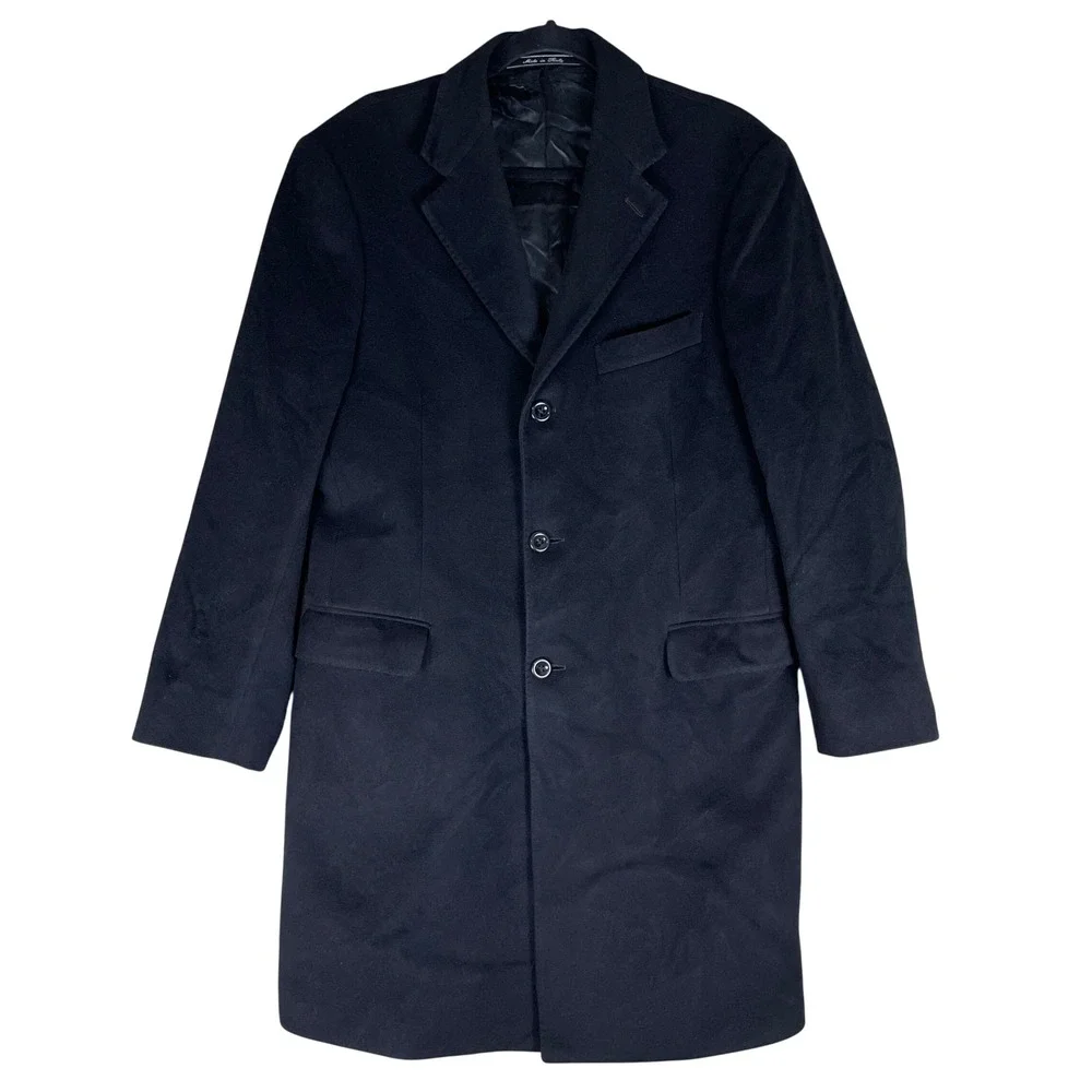 Manif. Tess. Risaliti Overcoat Mens 50 R Black Good Pure Cashmere Made In Italy